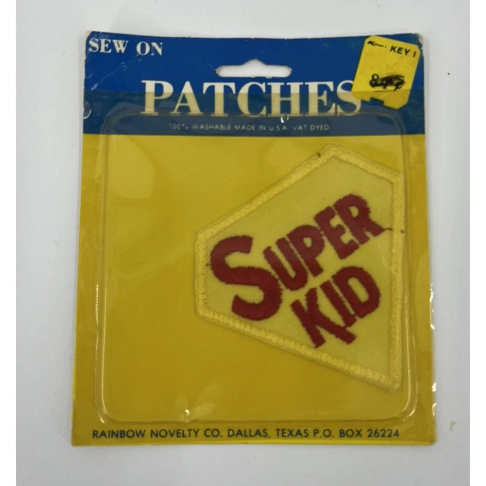 Vintage Sew On Patch Active Gen Novelty 70s Super Kid Hero NOS
